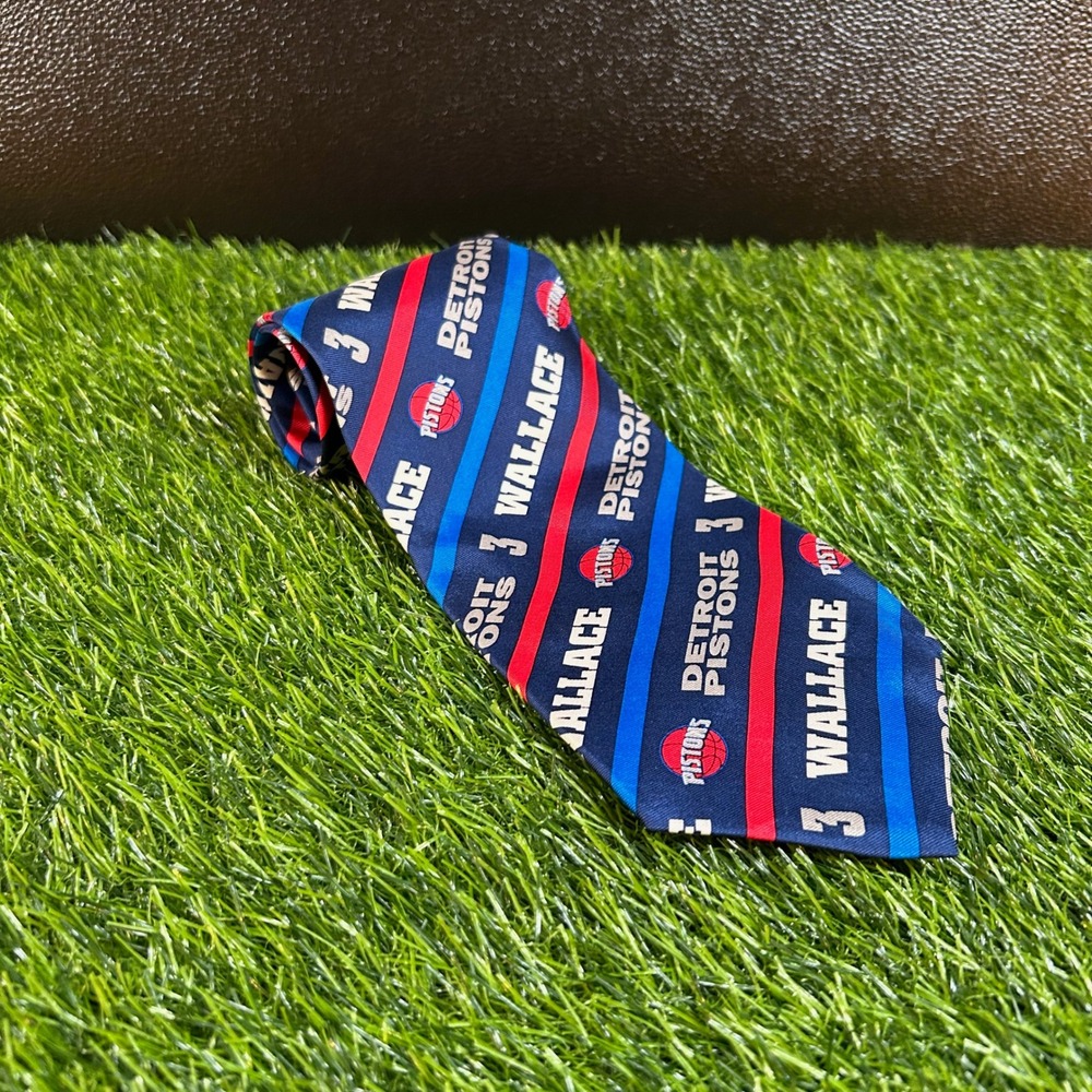 RM Sport Detroit Pistons Ben Wallace NBA Necktie Silk Blue Red Vintage Mens